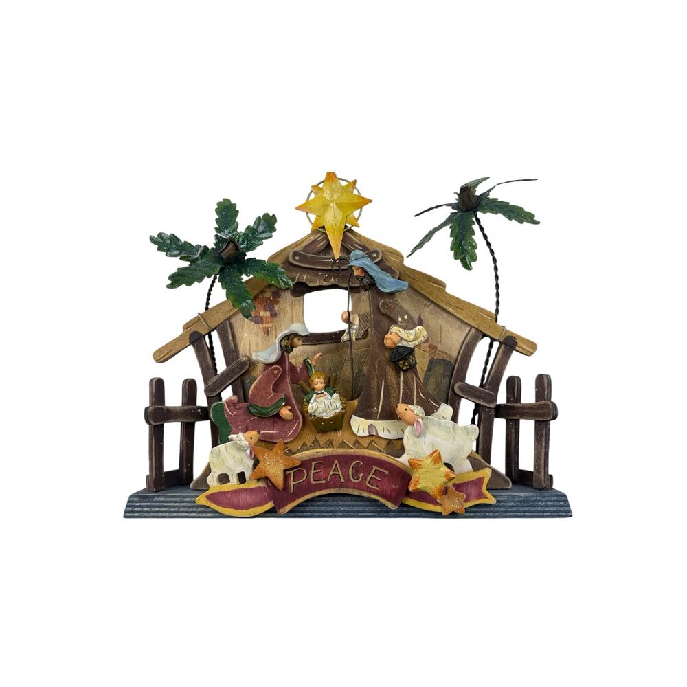Nativity Music Moving Holiday Decor Wood Away in Manager Farmhouse Christmas
